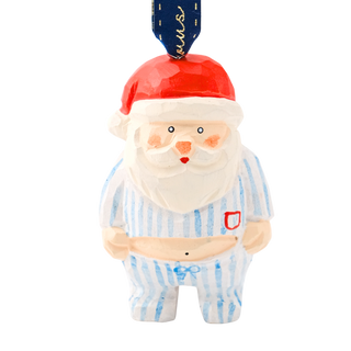 Santa in PJS Hand-Carved Ornament