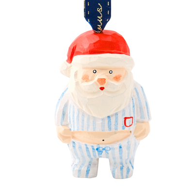 Santa in PJS Hand-Carved Ornament