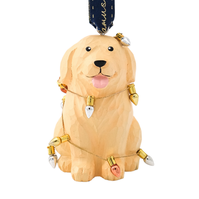 Lit Retriever Hand-Carved Ornament