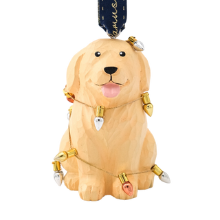 Lit Retriever Hand-Carved Ornament