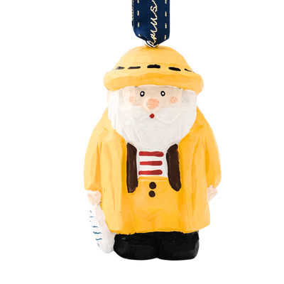 Santa Fisherman Hand-Carved Ornament