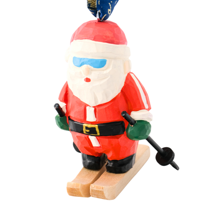 Ski Santa Hand-Carved Ornament