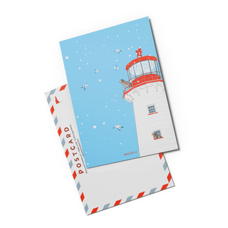 Winter Dogs Lighthouse Postcard