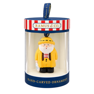 Santa Fisherman Hand-Carved Ornament