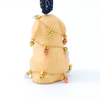 Back view carved golden retriever ornament with colorful clasped harness