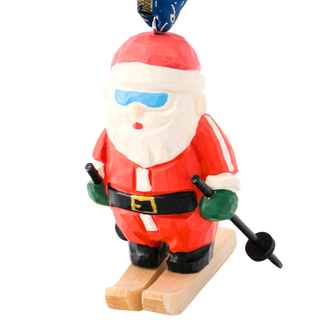 Ski Santa Hand-Carved Ornament