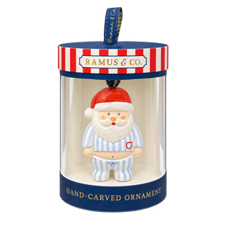 Santa in PJS Hand-Carved Ornament